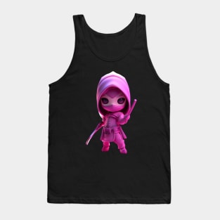 Pink Ninja Goddess: 3D Cartoon Art Depicting a Warrior Assassin in Black and White Tank Top